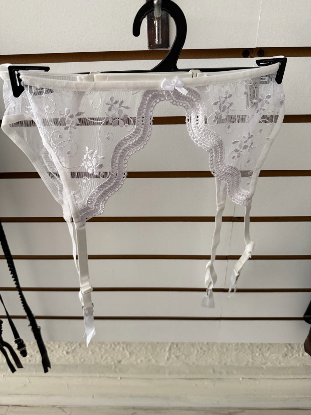 Shirley of Hollywood Sheer White Floral Lace Garter Belt